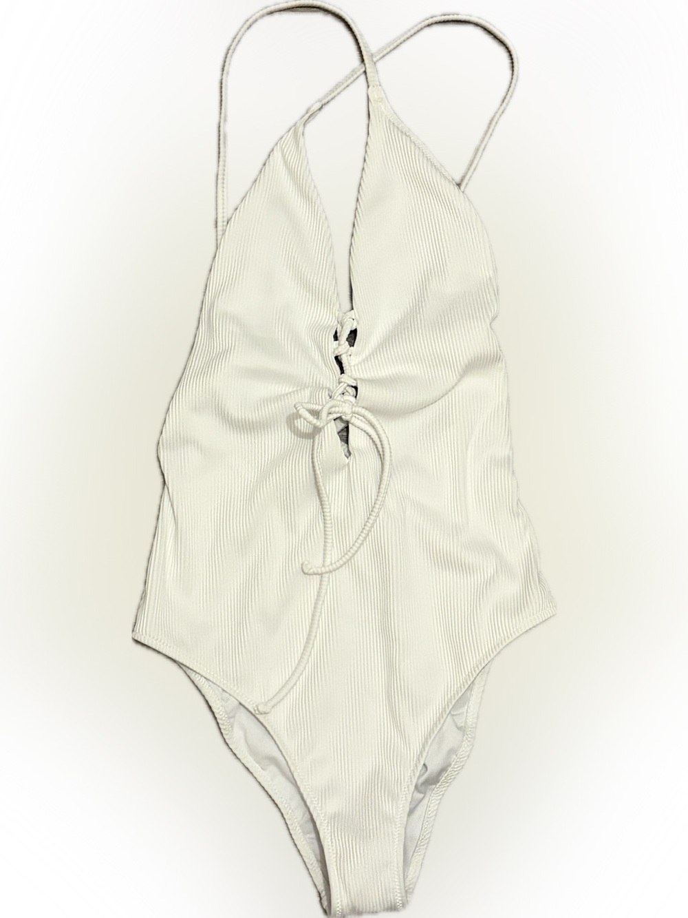 NWT CUPSHE Ivory Ribbed Lace-Up One-Piece Swimsuit